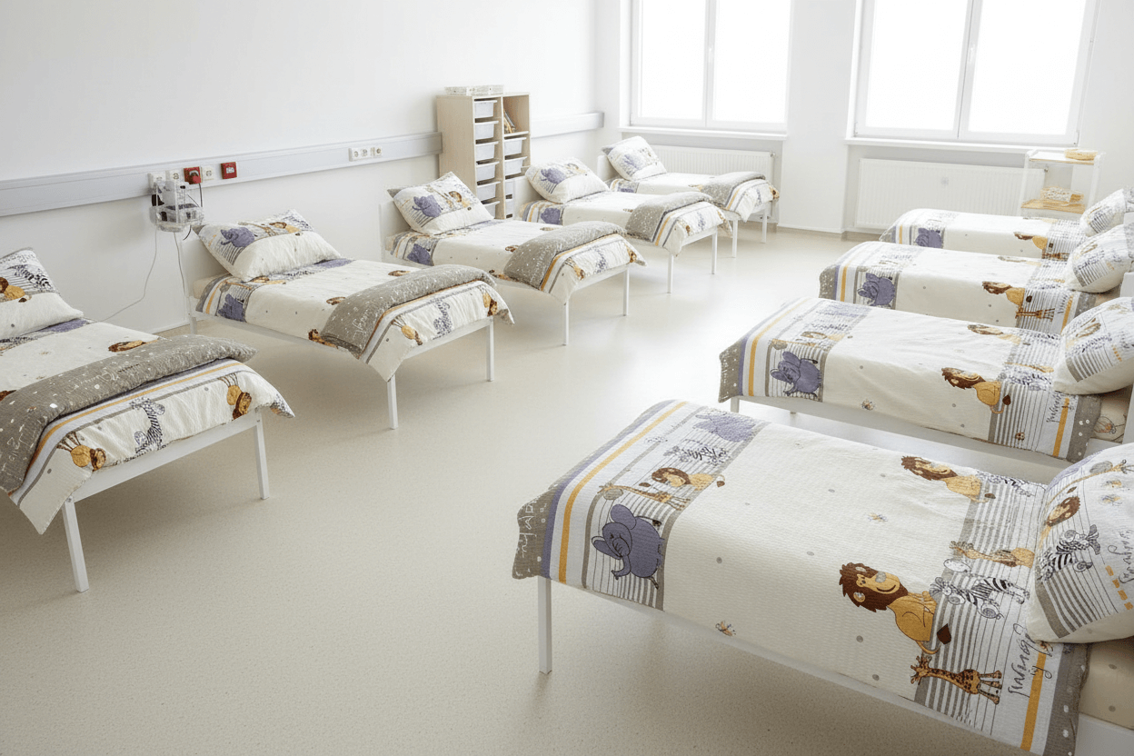 Krepové dětské povlečení do školky „Zvířátka Zoo krémová“